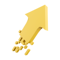 3d Renderização dourado seta sobe acima ícone. 3d render amarelo seta crescer acima ícone. dourado seta sobe acima. png