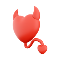 3d rendering devil heart icon concept red shiny with horns tail. 3d render Valentine's Day element icon. Devil heart icon concept red shiny with horns tail. png