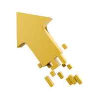 3d rendering golden arrow rises up icon. 3d render yellow arrow grow up icon. Golden arrow rises up. png