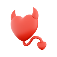 3d le rendu diable cœur icône concept rouge brillant avec cornes queue. 3d rendre la Saint-Valentin journée élément icône. diable cœur icône concept rouge brillant avec cornes queue. png