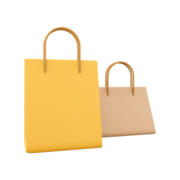 3D rendering two leather bag icon. 3d render two yellow pockets different size icon. Two leather bag. png