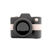 3d rendering photocamera with lens and button icon. 3d render black camera with botton icon. Photocamera with lens and button. png