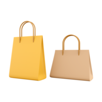 3D rendering two leather bag icon. 3d render two yellow pockets different size icon. Two leather bag. png