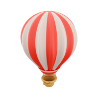 3d rendering hot air ballon with red and white stripes icon. 3d render aerostat on white background icon. Hot air ballon with red and white stripes. png