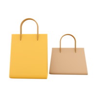 3d tolkning två läder väska ikon. 3d framställa två gul fickor annorlunda storlek ikon. två läder väska. png