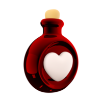 3d rendering red bottle with love potion icon. Valentines day symbol. 3d render bottle with heart icon. Red bottle with love potion. png