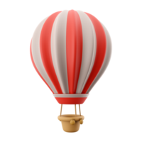 3d rendering hot air ballon with red and white stripes icon. 3d render aerostat on white background icon. Hot air ballon with red and white stripes. png