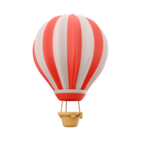 3d rendering hot air ballon with red and white stripes icon. 3d render aerostat on white background icon. Hot air ballon with red and white stripes. png