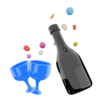 3d Renderização óculos e vinho com corações por aí ícone. 3d render namorados dia símbolo ícone. óculos e vinho com corações em volta. png