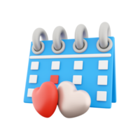 3d render Valentines day Calendar icon. Minimal concept. 3d rendering calendar and two hearts icon. Valentines day Calendar. png