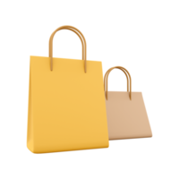 3d tolkning två läder väska ikon. 3d framställa två gul fickor annorlunda storlek ikon. två läder väska. png