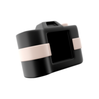 3d rendering photocamera with lens and button icon. 3d render black camera with botton icon. Photocamera with lens and button. png