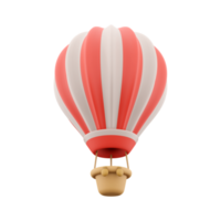 3d rendering hot air ballon with red and white stripes icon. 3d render aerostat on white background icon. Hot air ballon with red and white stripes. png