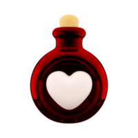 3d rendering red bottle with love potion icon. Valentines day symbol. 3d render bottle with heart icon. Red bottle with love potion. png