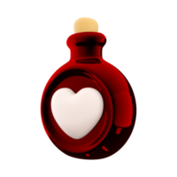 3d rendering red bottle with love potion icon. Valentines day symbol. 3d render bottle with heart icon. Red bottle with love potion. png