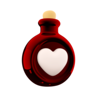 3d rendering red bottle with love potion icon. Valentines day symbol. 3d render bottle with heart icon. Red bottle with love potion. png