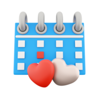 3d render Valentines day Calendar icon. Minimal concept. 3d rendering calendar and two hearts icon. Valentines day Calendar. png