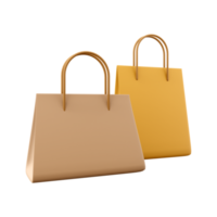 3D rendering two leather bag icon. 3d render two yellow pockets different size icon. Two leather bag. png