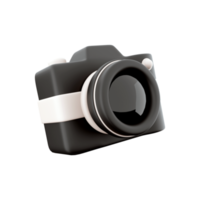 3d rendering photocamera with lens and button icon. 3d render black camera with botton icon. Photocamera with lens and button. png