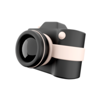 3d rendering photocamera with lens and button icon. 3d render black camera with botton icon. Photocamera with lens and button. png
