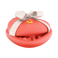 3d interpretazione rosso cuore regalo scatola con piccolo cuori icona. 3d rendere scatola regalo icona. rosso cuore regalo scatola. png