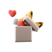 3d rendering icon of gift box with hearts. 3d render icon gift box red and white hearts. Gift box with hearts. png