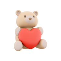 3d render Icon of teddy bear toy with a heart. 3d rendering icon teddy bear toy with heart. Teddy bear toy with a heart. png