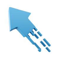 3d render blue arrow icon. 3d render Blue flexible stock arrows up growth icon. Investment, leadership, bussines and financial growth concept. png