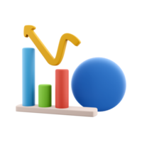 3D rendering clock and color graphs pointing up icon. 3d render chart and oclock, timer icon on white background. Clock and color graphs pointing up. png