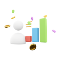 3d renderen gebruiker met bar diagram icoon. 3d geven concept voor bedrijf investering en groei winst icoon. gebruiker met bar grafiek. png