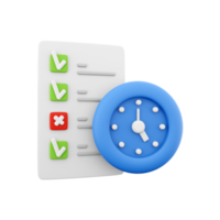 3d rendering timing concept with clock and check list on clipboard icon, 3d render clipboard with complete checklist icon. Timing concept with clock and check list on clipboard. png