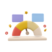 3d rendering arrow point scale speedometer icon. 3d render icon performance, pointer rating risk levels, meter, notifications on white background. Arrow point scale speedometer. png