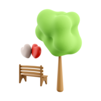 3d rendering icon two loving hearts on a bench near a tree. 3d render Valentine's Day icon. Two loving hearts on a bench near a tree. png