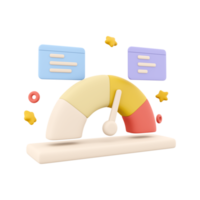 3d renderen pijl punt schaal snelheidsmeter icoon. 3d geven icoon prestatie, wijzer beoordeling risico niveaus, meter, meldingen Aan wit achtergrond. pijl punt schaal snelheidsmeter. png