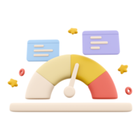 3d tolkning pil punkt skala hastighetsmätare ikon. 3d framställa ikon prestanda, pekare betyg risk nivåer, meter, aviseringar på vit bakgrund. pil punkt skala hastighetsmätare. png