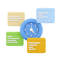 3d rendering clock and notifications icon. 3d render alarm clock and chat box icon. Clock and notifications. png