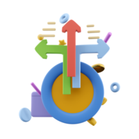 3d le rendu minuteur avec croissance histogramme et flèches icône. 3d rendre chronomètre temps résultats signe icône. minuteur avec croissance histogramme et flèches. png