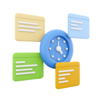 3d Renderização relógio e notificações ícone. 3d render alarme relógio e bate-papo caixa ícone. relógio e notificações. png