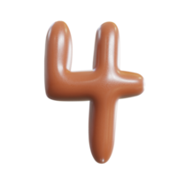 Chocolate number font. 3d render png