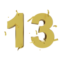 gold 13 number with confetti png