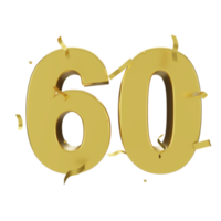 Gold 60 Nummer mit Konfetti png