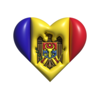 Moldova heart flag shape. 3d render png