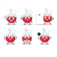 dibujos animados personaje de rojo poción con varios cocinero emoticones vector