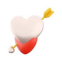 3d rendering couple red hearts pierced by Cupid's arrow icon. 3d render valentine's day concept icon. Couple red hearts pierced by Cupid's arrow png