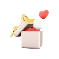 3d rendering icon of gift box with hearts. 3d render icon gift box red and white hearts. Gift box with hearts. png