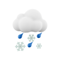 3d representación nube y lluvia con nieve icono. 3d hacer nevado lluvioso clima icono. nube y lluvia con nieve. png