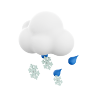 3d le rendu nuage et pluie avec neige icône. 3d rendre enneigé pluvieux temps icône. nuage et pluie avec neige. png