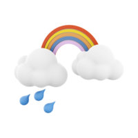 3d rendering rainbow with rain and clouds icon. 3d render rainy and cloudly weather with rainbow icon. Rainbow with rain and clouds. png