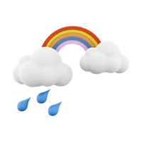 3d rendering rainbow with rain and clouds icon. 3d render rainy and cloudly weather with rainbow icon. Rainbow with rain and clouds. png