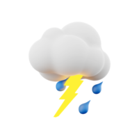 3d interpretazione pioggia con tuono e nube icona. 3d rendere temporale icona. pioggia con tuono e nube. png